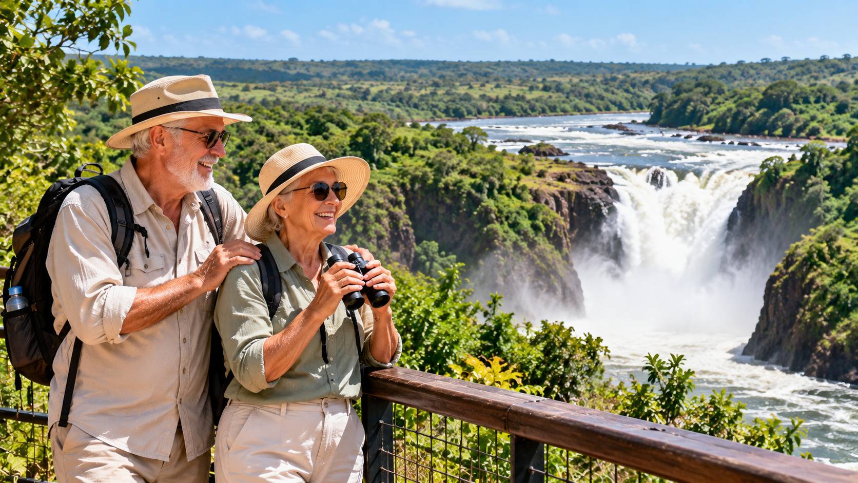 Elderly Couple Visiting Murchison Falls In Uganda