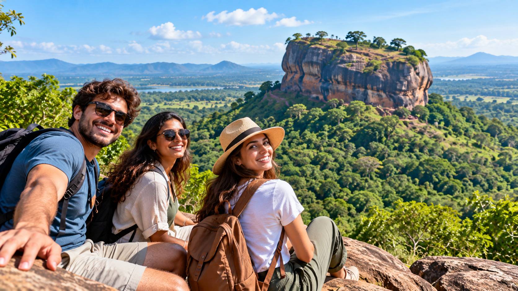 Friends Visiting Sigiriya Rock In Sri Lanka