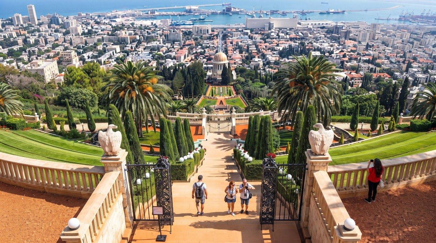 Tourist at Bahai Gardens, Israel