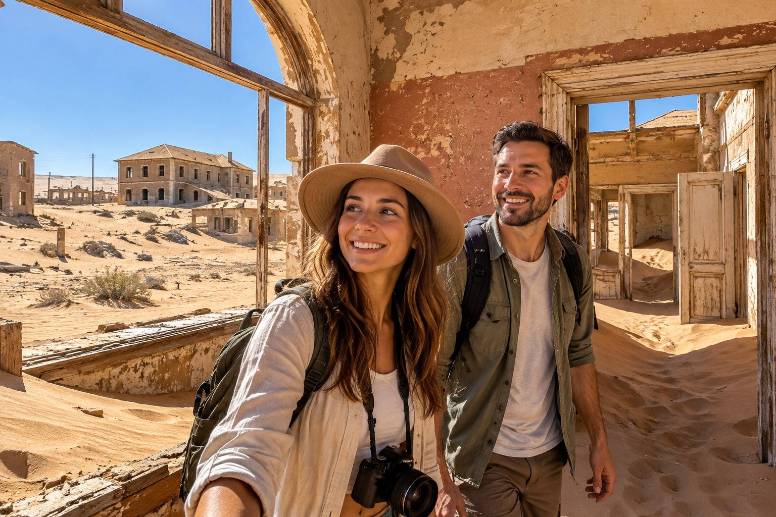 Tourist At Kolmanskop Ghost Town