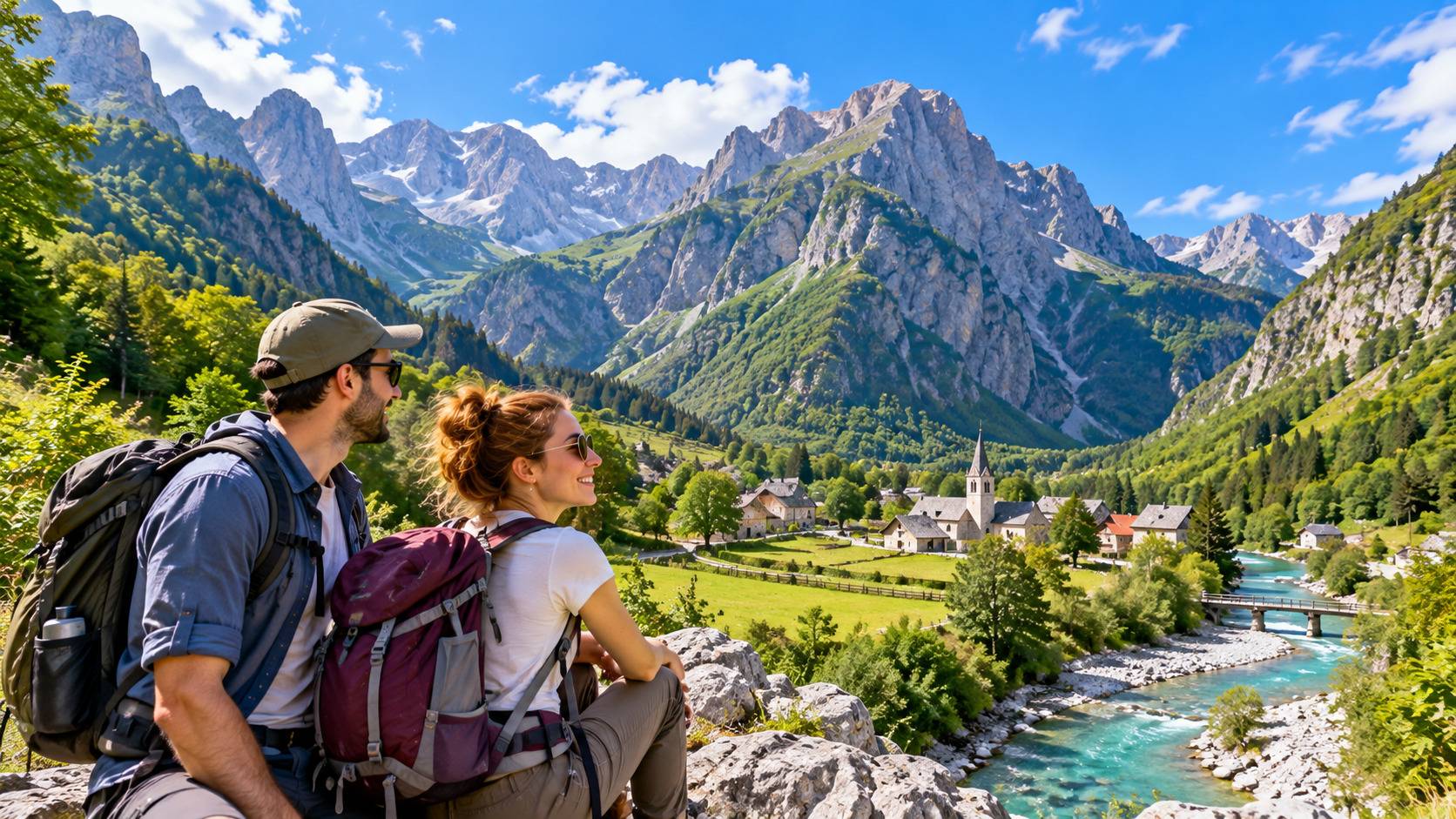 Tourists Hiking In Theth National Park Albania