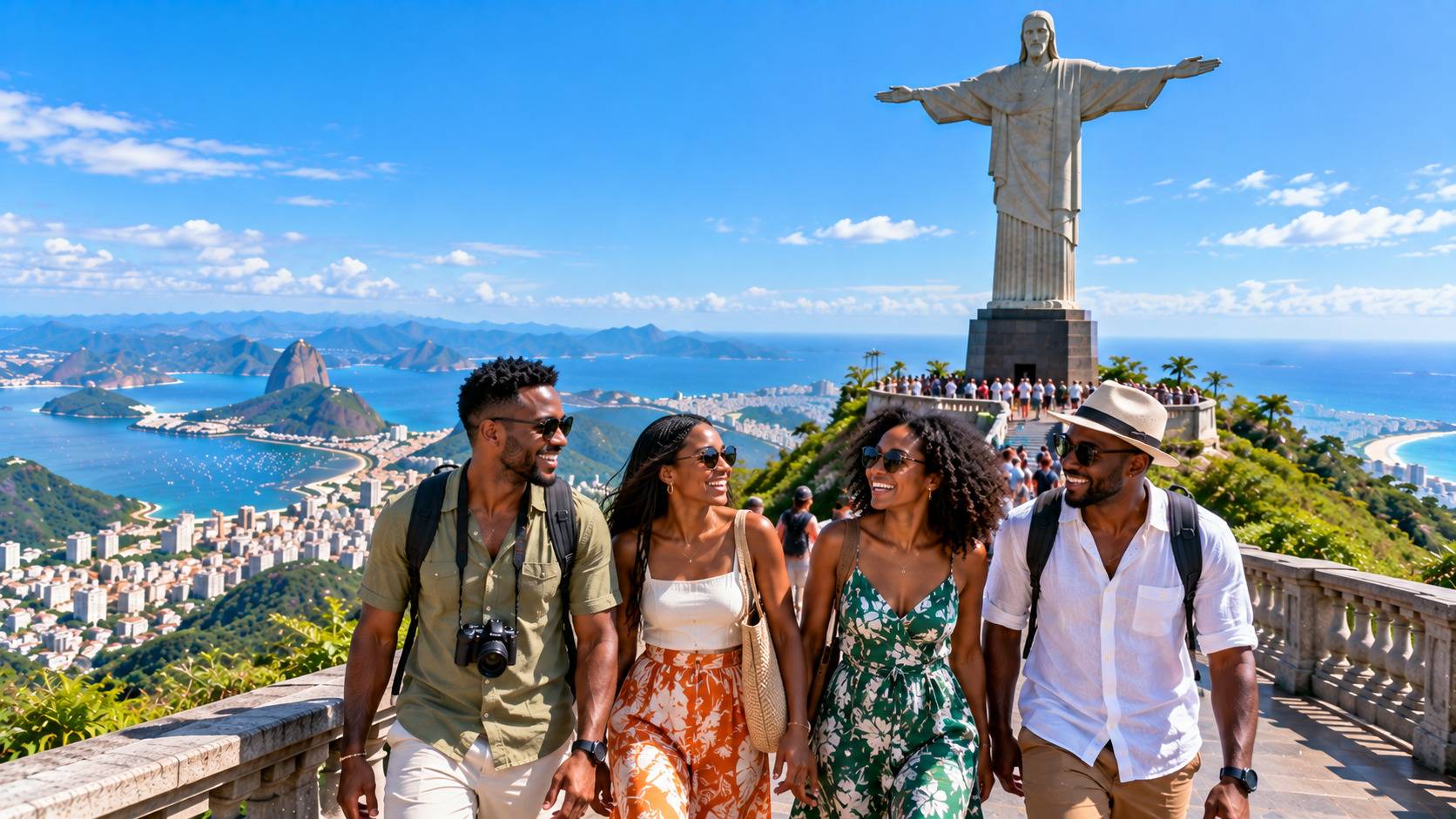 Tourists Visiting Christ The Redeemer Brazil