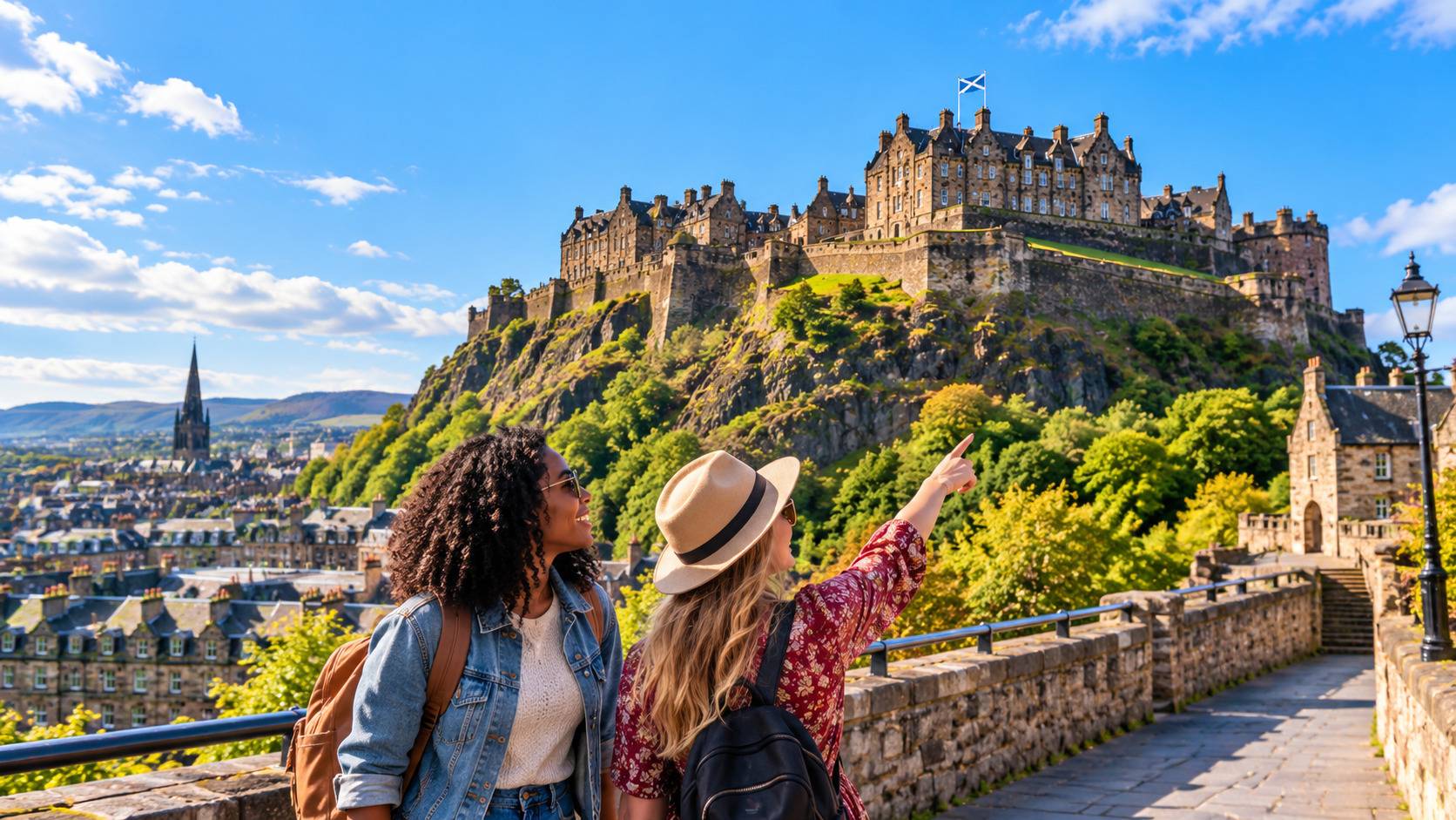 Tourists Visiting Edinburgh Castle In Scotland