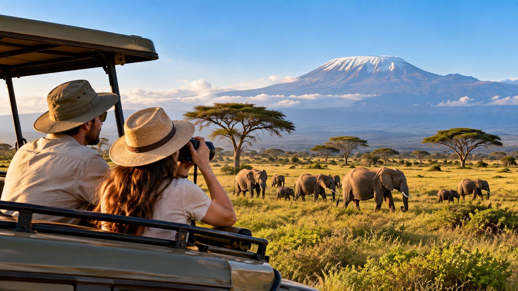 Tourists Watching Elephants In Amboseli Kenya